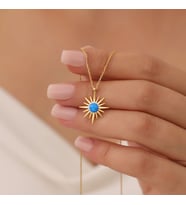 Vaoov 925 Ayar Gümüş Mavi Opal Taşlı Kutup Yıldızı Gold Kolye