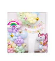 Unicorn Temalı Gökkuşağı Konsepti Makaron Balon Doğum Günü Parti Kutlama Seti Doğum Günü Süsü