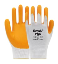Beybi Nitril PMK PN5 Beyaz Sarı Örme Polyoster Nitril 10 Beden 12li Paket EN388 (3121X)
