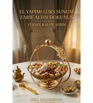 Jasper Saray Gold Yaprak Detaylı Sunumluk Şekerlik Nikah Şekerliği Nişan Sunumluğu Sunumluk Tepsisi