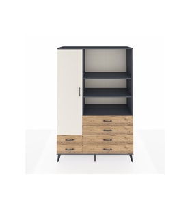 Hyperion Dolap 7 Raflı 6 Çekmeceli Tek Kapaklı  132x44x195 Antrasit-Aytaşı/Çam