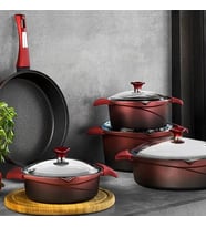 Aryıldız Flipper Prestige Döküm Granit 9 Parça Set Kırmızı-Siyah