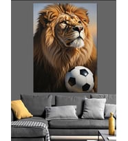 Futbol Topu Ve Aslan Dekoratif Kanvas - Mdf Ahşap Tablo
