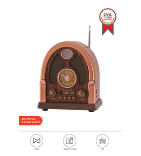 Torima D-58 Kahverengi Nostalji Radyo Kablosuz Bluetooth Hoparlör (Kahverengi Koyu)