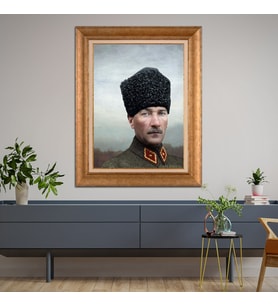 Altın Varaklı Çerçeveli Paspartulu Atatürk Tablo TR0973 (Gold)