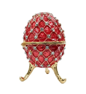 Faberge Yumurta Swarovski Taşlı Lüks Mücevher Kutusu Kırmızı 10 cm