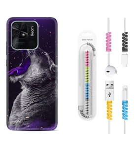 Xiaomi Poco X3 Pro M4 Pro X4 Pro C40 10C Kılıf Kablo Koruma Spiral Silikon Purple Leopar 1750