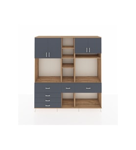 Hyperion Dolap 11 Raflı 6 Çekmeceli 4 Kapaklı 220x44x243 Çam-Antrasit/Antrasit