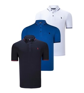 ÜÇLÜ SET T8586 DEWBERRY ERKEK T-SHIRT-LACİVERT-BEYAZ-SAKS