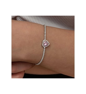 Gümüş Pembe Taşlı Kalpli Su Yolu Bileklik CSR2185848