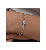 Gümüş Pembe Taşlı Kalpli Su Yolu Bileklik CSR2185848