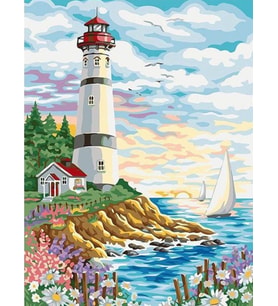 Pastel Deniz Feneri Sayılarla Boyama Seti(40x50 cm Tuval Şasesine Gerili)