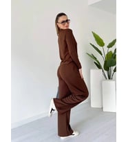 Polo yaka alt üst kollu modal takım kahve pt