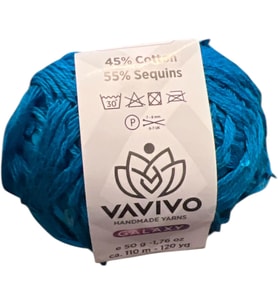 Vavivo Galaxy El Yapımı İp, Turkuaz, 45% Pamuk 55% Pullu, 50 g, 110 m