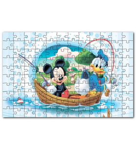 Cakapuzzle Mickey Mouse Donald Duck Tekne  Balık Tutma Puzzle Yapboz MDF (Ahşap) (120 Parça)