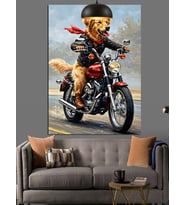 Siyah Motorlu Köpek Dekoratif Kanvas - Mdf Ahşap Tablo