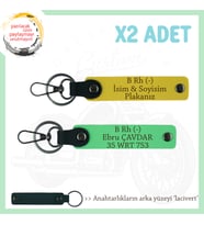 Bikerlar İçin Özel İsim Plaka, B Rh (-) Kan Grubu Yazılı Hediyelik x2 Anahtarlık, Sarı-F Yeşil-Laci