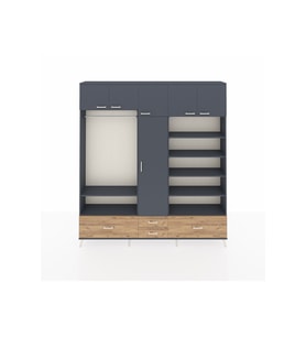 Arges Dolap 18 Raflı 4 Çekmeceli Tek Askılı 220x30x243 Antrasit-Antrasit/Çam