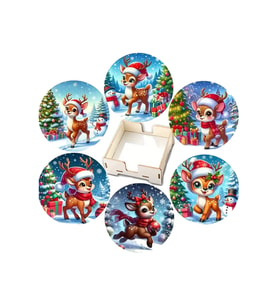 BİLGE tasarım Noel Yılbaşı Ahşap Bardak Altlığı - 6 lı set Set AHŞAP ÖZEL TASARIM KUTULU
