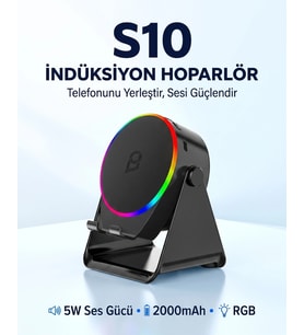 S10 5W Bluetooth + Temasıyla Ses Yükselten İndüksiyon Hoparlör 2000 Mah RGB Işıklı Standlı 5in Speak
