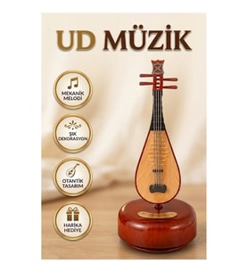 Klasik Ud Figürlü Melodili Ahşap Müzik Kutusu Dekoratif Hediyelik