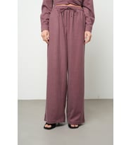 Kadın Bol Paça Beli Lastikli Çizgili Desenli Pantolon (Bordo)