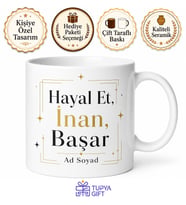 Dream Believe Achieve Baskılı Hayal Et İnan Başar İngilizce Motivasyon Kupa Hediye