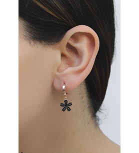 Çiçekli Onix Taşlı Rose Gümüş Küpe 5091 (Siyah)