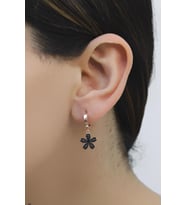 Çiçekli Onix Taşlı Rose Gümüş Küpe 5091 (Siyah)