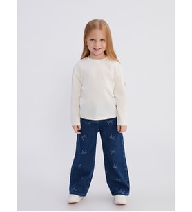 LCW Kids İndigo Kurdele Detaylı Wideleg Kız Çocuk Jean Pantolon