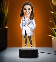 Doğum Günü Hediyesi,Sevgiliye Hediye, Kişiye Özel Fotoğraflı Kadın Doktor Karikatür 3D Led Lamba (Beyaz)