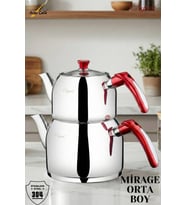 ELEGANT Mirage Orta Boy Bakalit Kulplu Çaydanlık Takımı - İnsörtlü Kırmızı