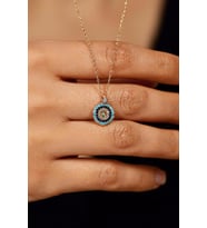 Mix Taşlı Rose Nazar Boncuğu Minimal Gümüş Kolye