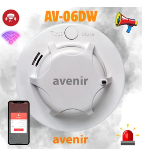 AV-06DW Wifi Kablosuz Akıllı Duman Dedektörü Yangın Alarmı 90db Sesli Pilli (Parlak Beyaz)