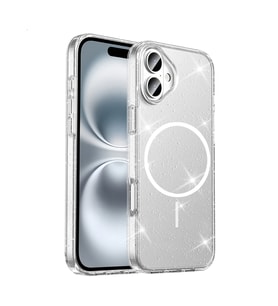iPhone 16 Plus Kılıf Magsafe Şarj Özellikli Parlayan Simli Şeffaf Glowing Glittery Transparent Kapak