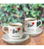 Aşk Love Sevgili Tasarımlı İkili Türk Kahvesi Fincanı Kişiye Özel