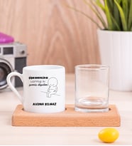 Kişiye Özel Varmış Ki Yemiş Diyelim Esprili Ahşap Sunumlu Kahve Fincanı
