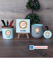 Yılbaşı Hediyesi Dekoratif Taş, Kalemlik, Sihirli Oval Kupa Bardak, Ahşap Anahtarlık Hediye (Model 1)