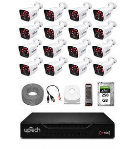 UPTECH 16 Kameralı Güvenlik Kamera Seti 2MP 1080P Full HD 6 Atom LED Gece Görüşlü 250GB HDD 5525