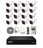 UPTECH 16 Kameralı Güvenlik Kamera Seti 2MP 1080P Full HD 6 Atom LED Gece Görüşlü 250GB HDD 5525