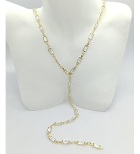 Gold Renk Beyaz Taşlı Y Kolye (42+5 cm)