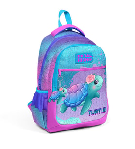 Coral High Kids Açık Pembe Mavi Kaplumbağa Desenli Üç Bölmeli Okul Sırt Çantası 23497