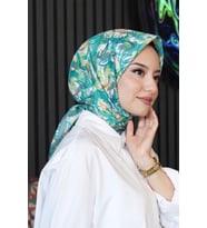 Soyut Yaprak Desen Mint Pamuk Eşarp (Standart)