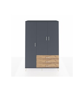 Hyperion Dolap 6 Raflı 3 Çekmeceli Tek Askılı 132x44x195 Antrasit-Antrasit/Çam