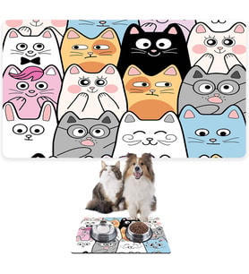 Mama ve Su Evcil Hayvan Beslenme Matı, Kolay Temizlenen Emici Su Geçirmez Kumaş, Küçük Orta Boy ve Büyük Kedi ve Köpekler için Dayanıklı Köpek Kedi Paspas (40x60, Renkli Kediler)