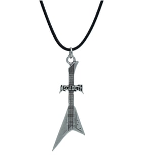Megadeth Elektro Gitar Deri ip Kolye - Gümüş Kaplama - Kadın Erkek Kolye - No:1043