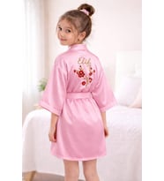 Kız Çocuk İsimli Nakış işlemeli Çiçek Desenli Sabahlık Kimono Beyaz Siyah ve Pembe Renkler 0-14 yaş
