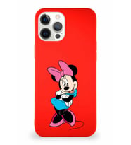 Apple iPhone 12 Pro Max Soft Premier Kapak Minnie Mouse-D Tasarımlı Silikon Kılıf - Kırmızı (Şeffaf)