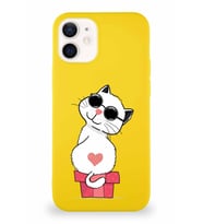 Apple iPhone 12 Mini Soft Premier Kapak Coolcat Tasarımlı Silikon Kılıf - Sarı (Şeffaf)