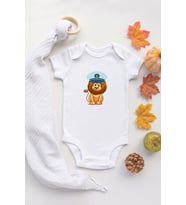 Denizci Aslan Baskılı %100 Pamuklu Organik Baskılı Beyaz Çıtçıtlı Bebek Body Zıbın Bebek Badi